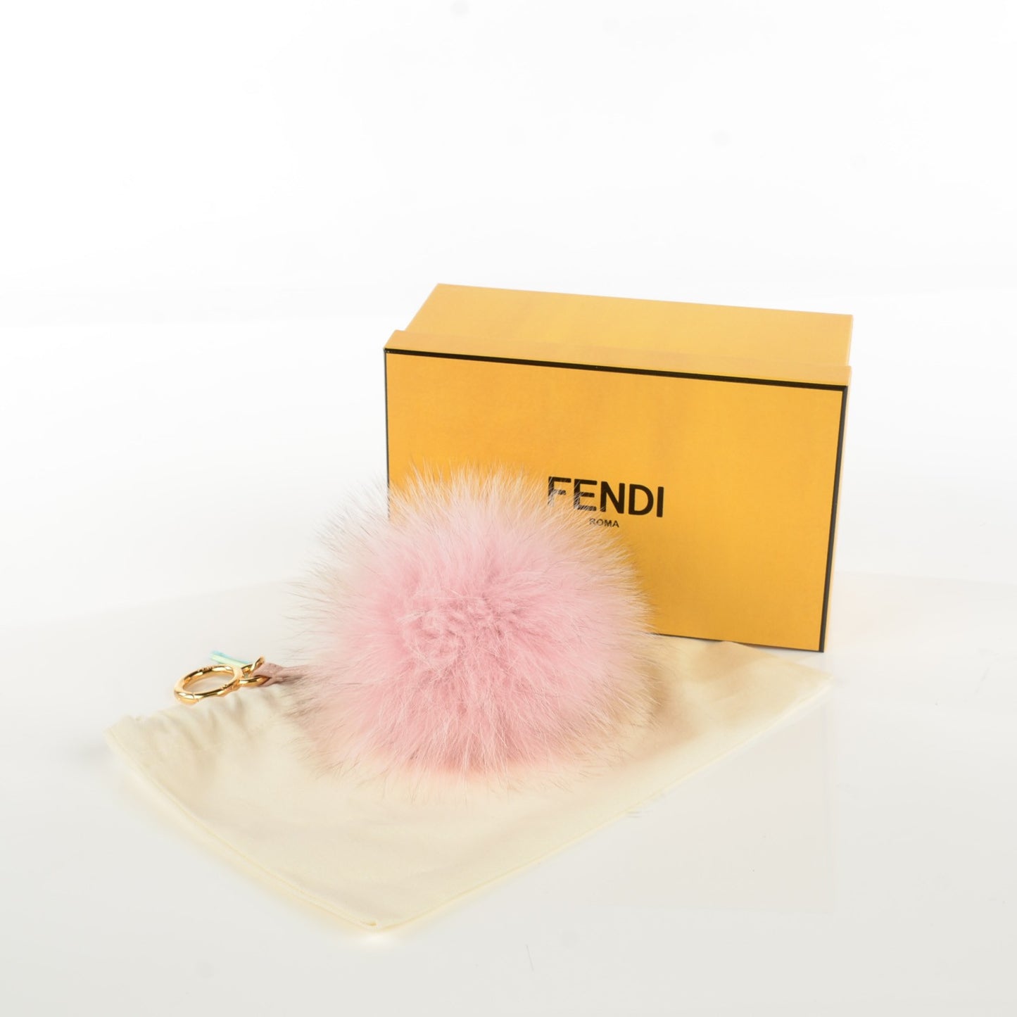 Fox Fur Vitello Elite Bi-Color Pom Pom Bag Charm Rosa Cammello Cipria
