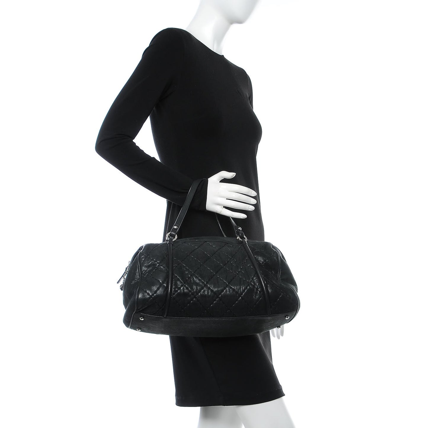 Iridescent Calfskin Quilted Relax CC Bowler Black