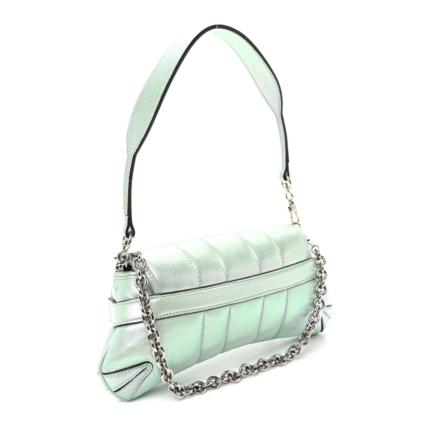 Iridescent Nappa Vertical Matelasse Small Maxi Horsebit Chain Shoulder Bag Iridescent Salvy Green