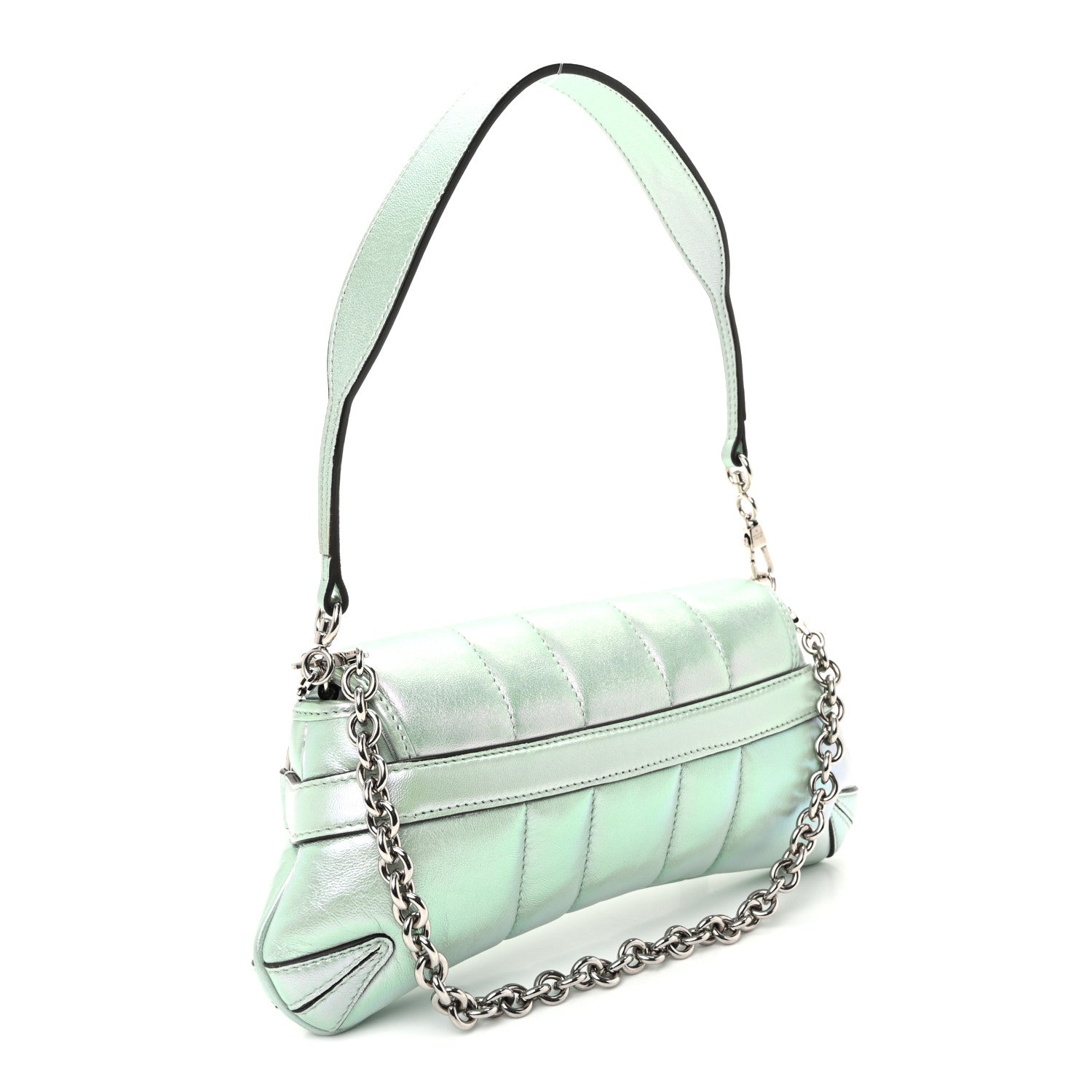 Gucci Iridescent Nappa Vertical Matelasse Small Maxi Horsebit Chain Shoulder Bag Iridescent Salvy Green 3 of 10