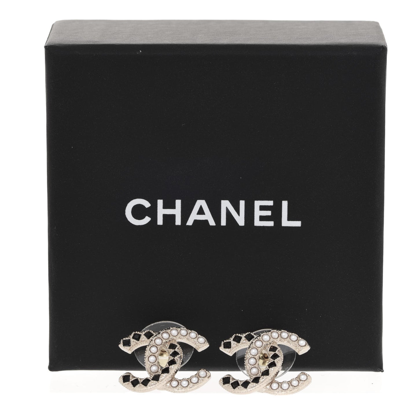 Resin Pearl CC Earrings Gold Black