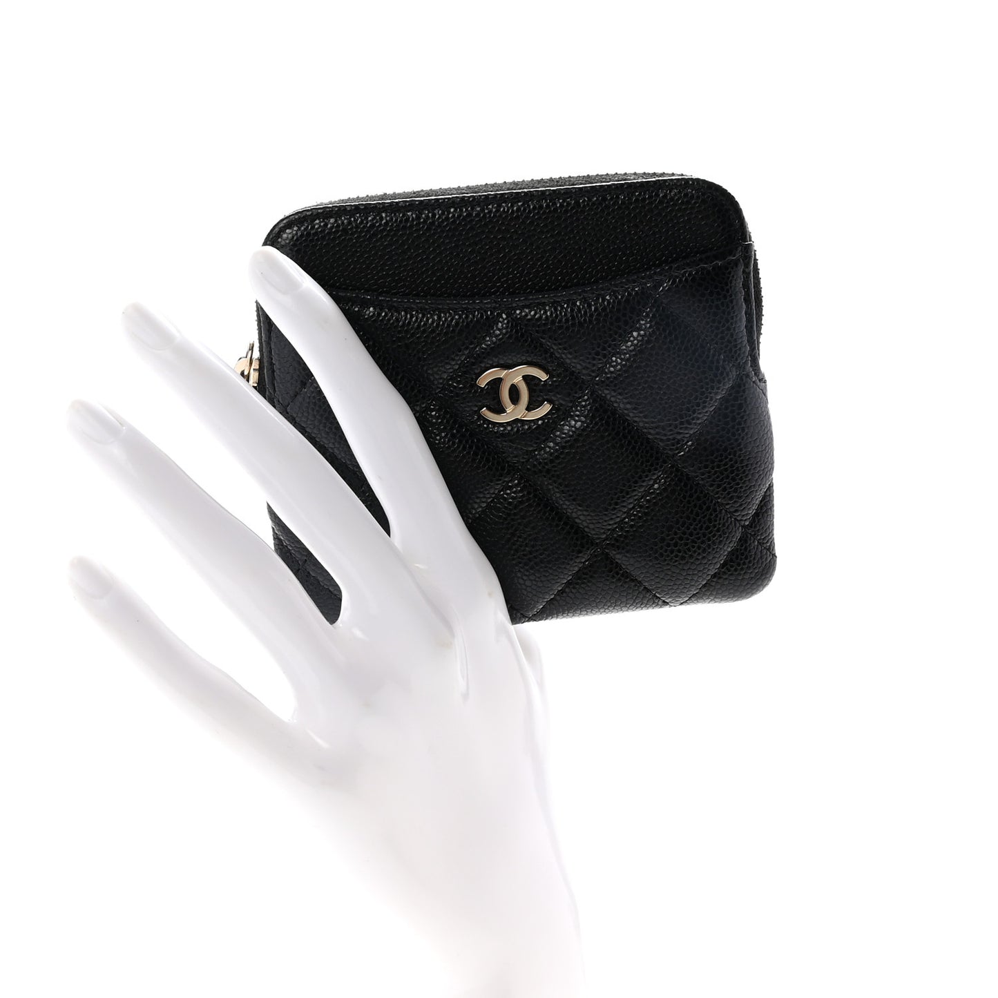 Caviar Quilted Zip Card Holder Wallet Black