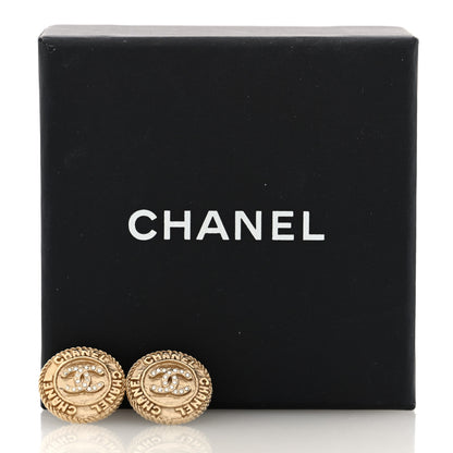 Chanel Metal Crystal CC Medallion Round Earrings Gold 5 of 5