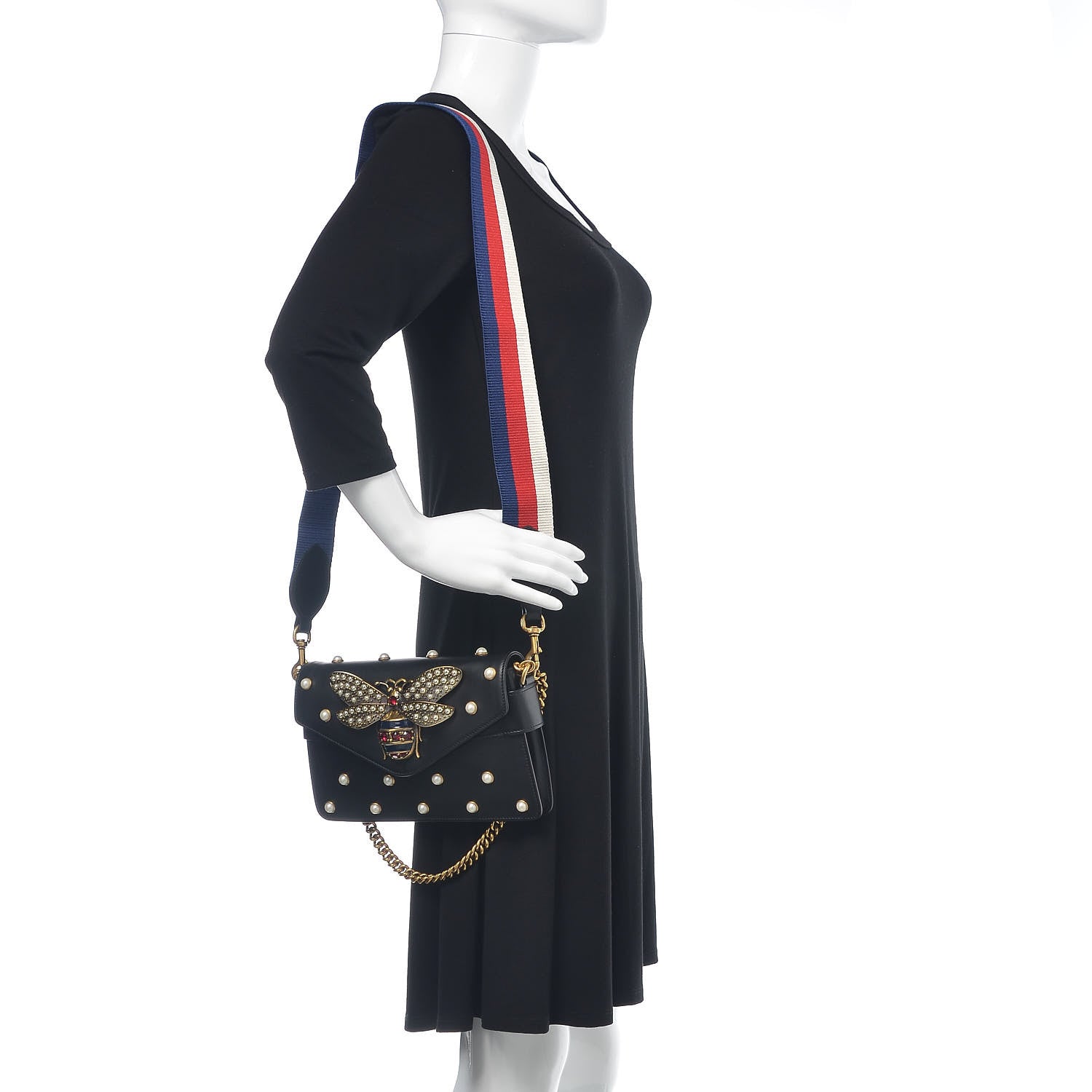 Gucci Nappa Pearl Studded Mini Queen Margaret Broadway Shoulder Bag Black 2 of 12