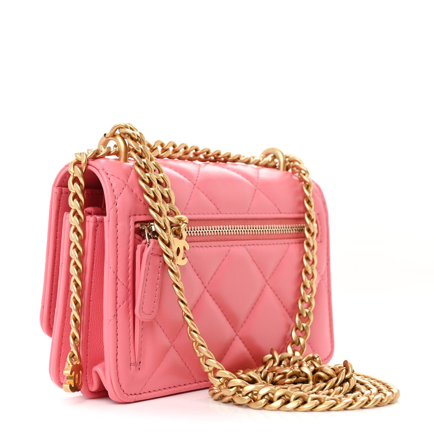Lambskin Enamel Quilted Pending CC Clutch With Chain Pink