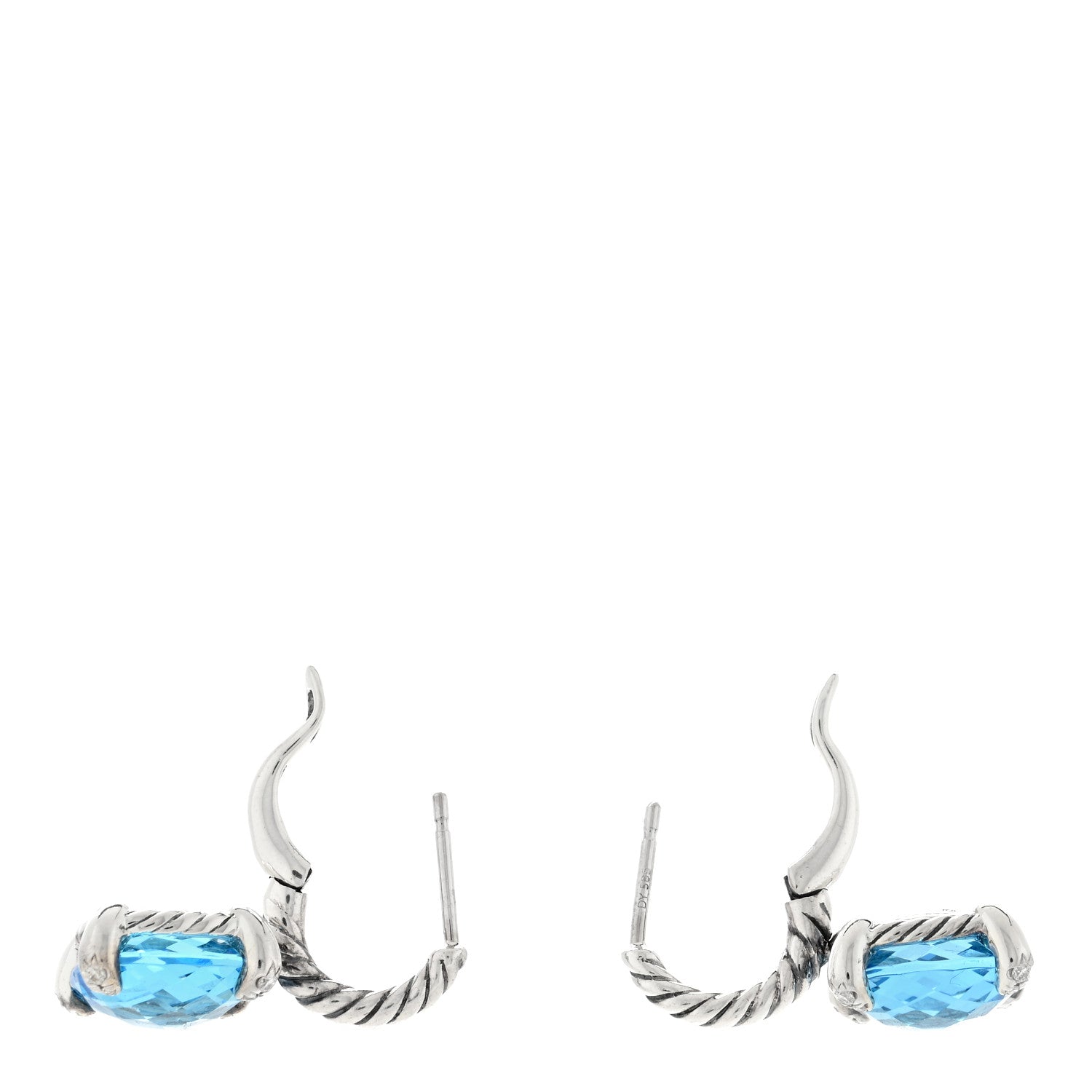 David Yurman Sterling Silver Blue Topaz Diamond Chatelaine Drop Earrings 3 of 4