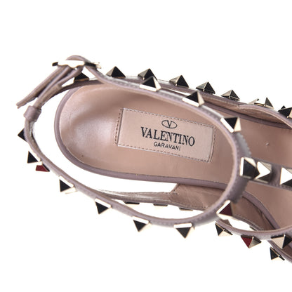 Valentino Garavani Metallic Pebbled Calfskin Rockstud Ankle Strap 100mm Pumps 36 Rame Poudre 7 of 11