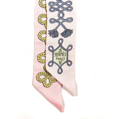 Hermes Silk Galons Et Brandebourg Twilly Rose Pale Bleu Jean 2 of 4
