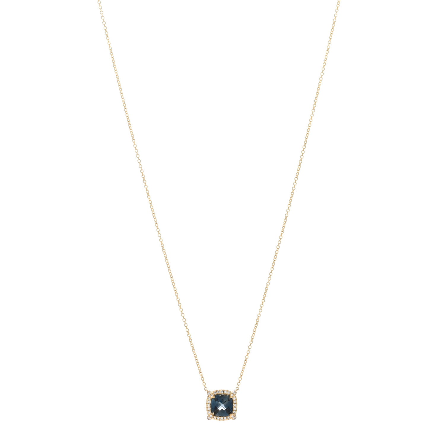 David Yurman 18K Yellow Gold Diamond Hampton Blue Topaz 7mm Petite Chatelaine Pave Bezel Pendant Necklace 1 of 4