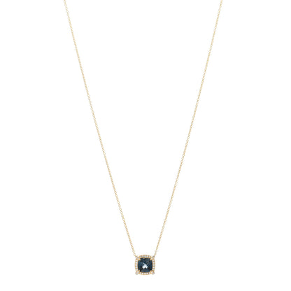 David Yurman 18K Yellow Gold Diamond Hampton Blue Topaz 7mm Petite Chatelaine Pave Bezel Pendant Necklace 1 of 4
