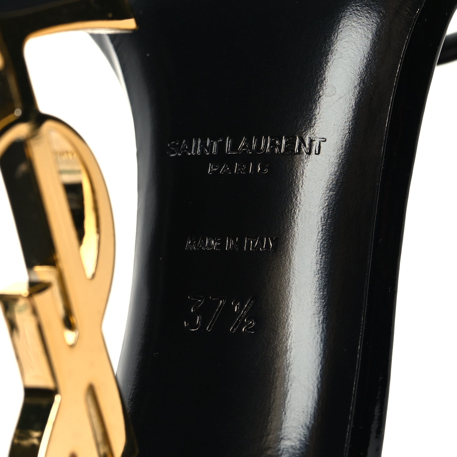 Saint Laurent Patent Calfskin Opyum 110 Sandals 37.5 Black Gold 7 of 9