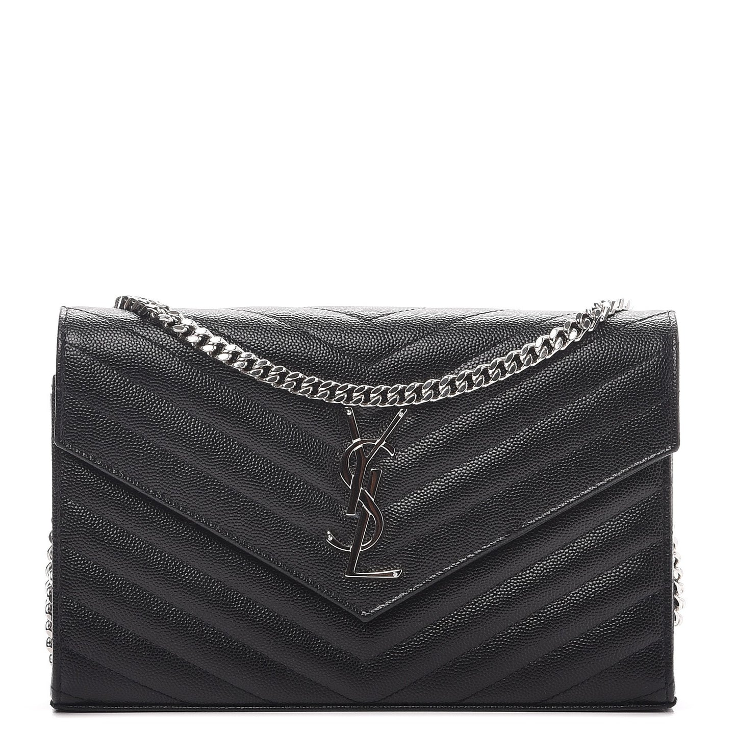 Grain De Poudre Matelasse Chevron Monogram Chain Wallet Black