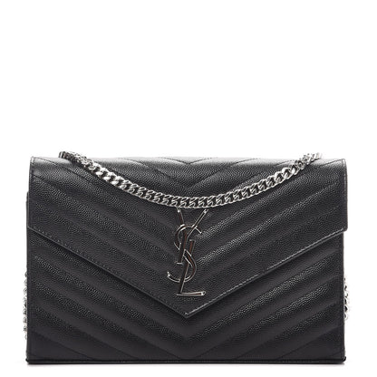 Saint Laurent Grain De Poudre Matelasse Chevron Monogram Chain Wallet Black 1 of 8