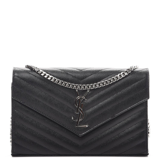 Grain De Poudre Matelasse Chevron Monogram Chain Wallet Black