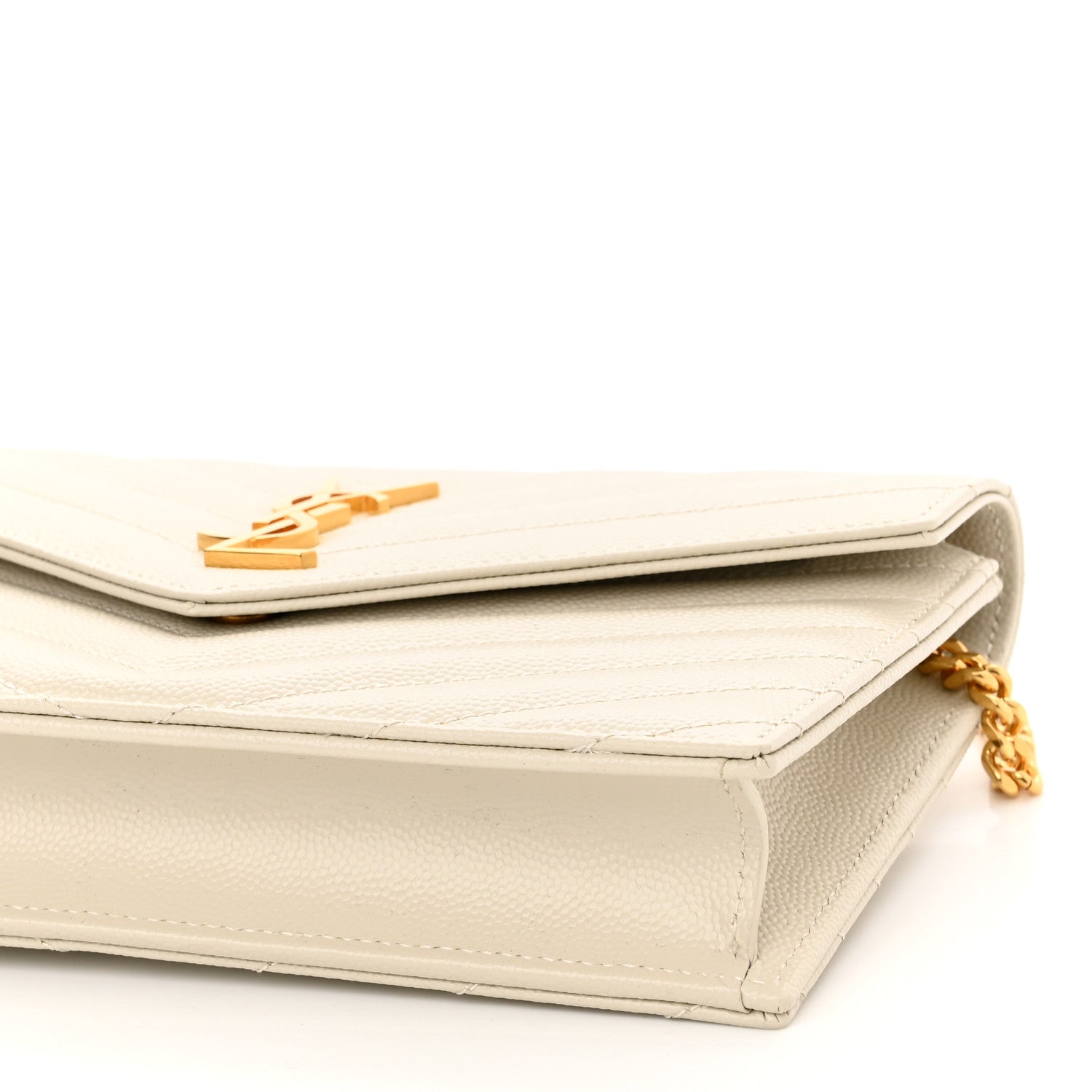 Saint Laurent Grain De Poudre Matelasse Chevron Monogram Envelope Chain Crema Soft 9 of 9
