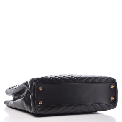 Saint Laurent Grain De Poudre Matelasse Chevron Monogram Shopping Bag Black 4 of 13
