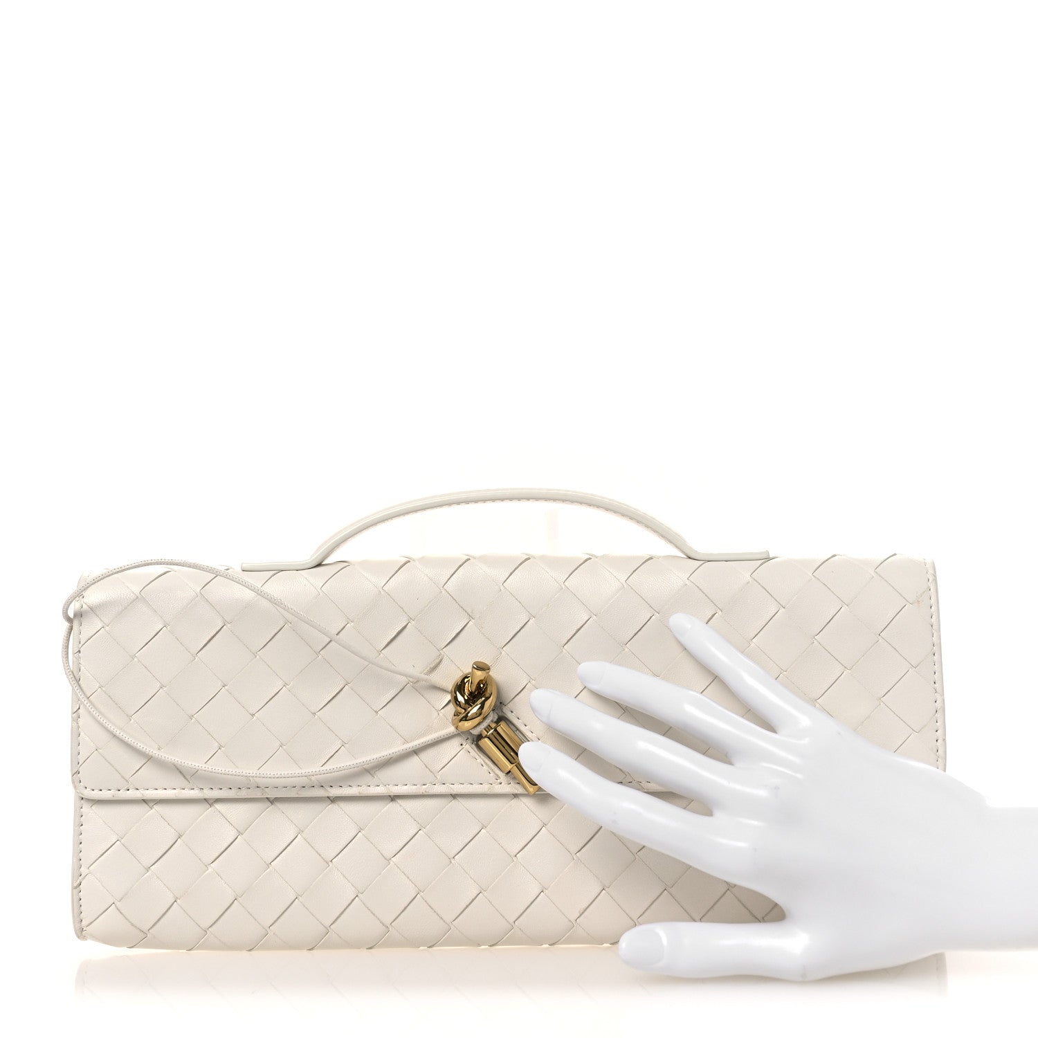 Bottega Veneta Nappa Intrecciato Long Andiamo Top Handle Clutch Sea Salt 2 of 11