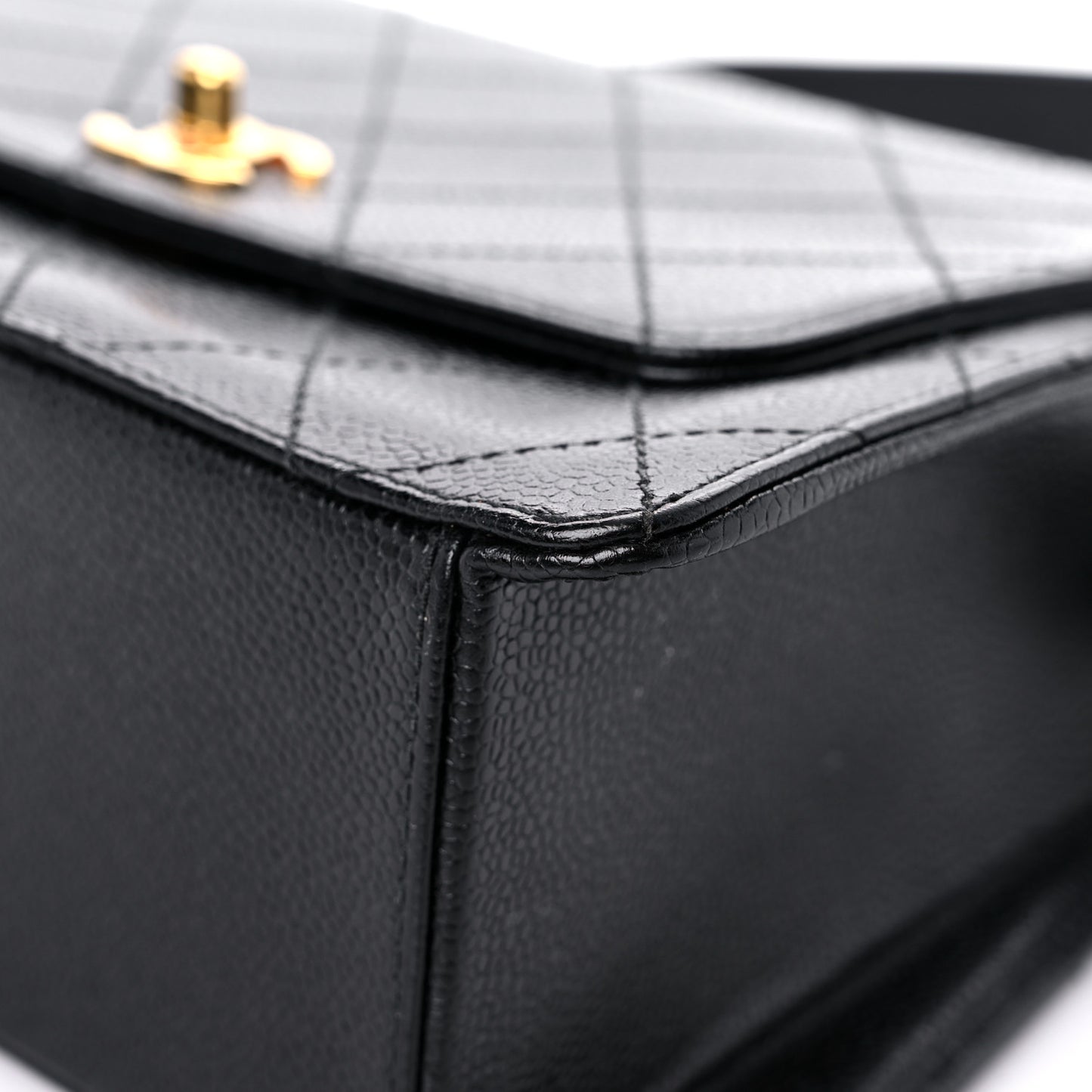 Caviar Stitched Shoulder Flap Bag Black
