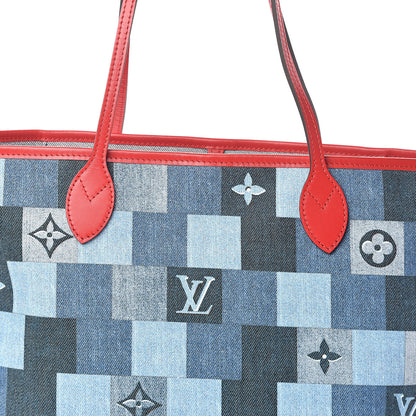 Louis Vuitton Denim Damier Monogram Patchwork Neverfull Blue Rouge 8 of 10