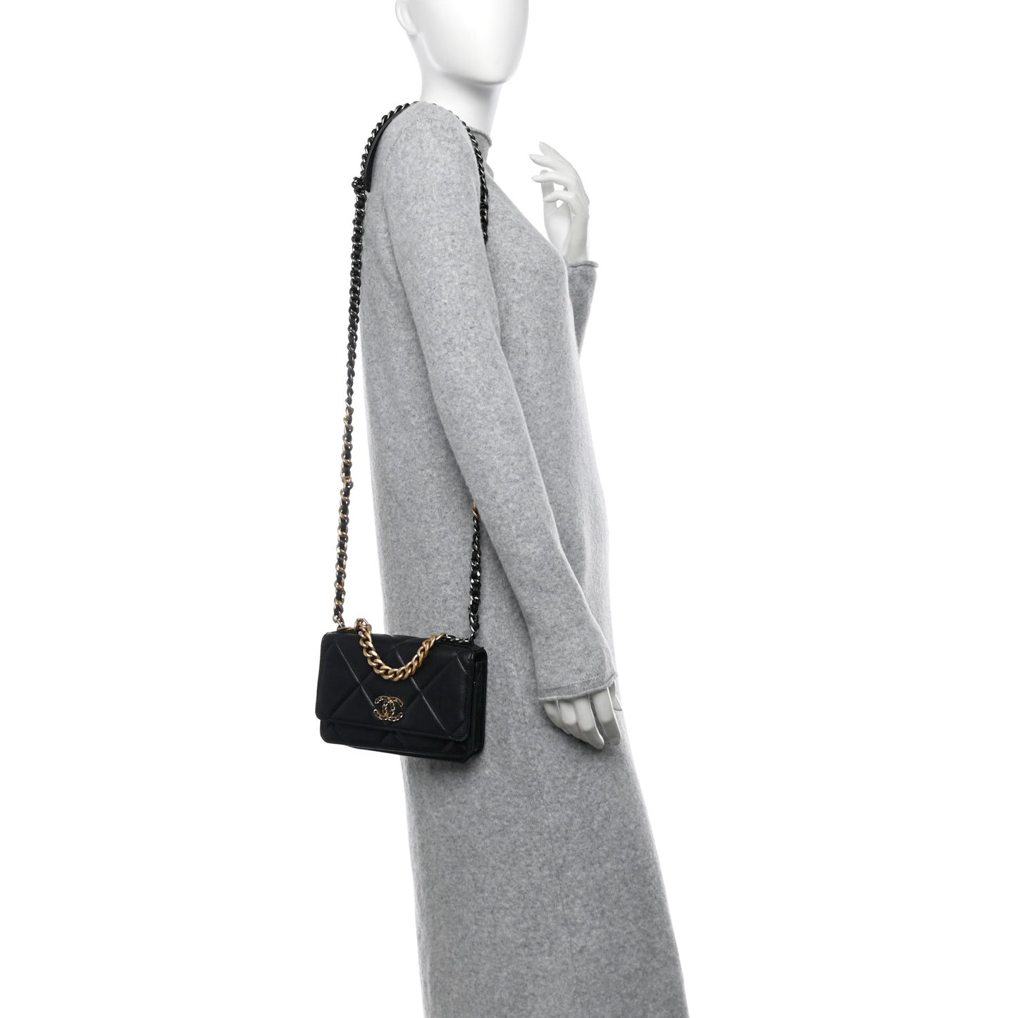 Lambskin Quilted Chanel 19 Wallet On Chain WOC Black