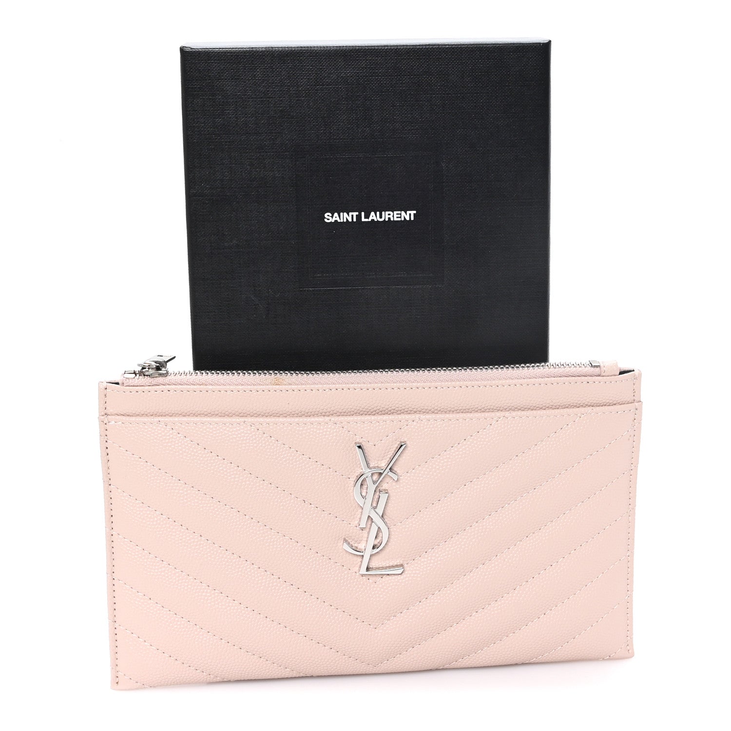 Saint Laurent Grain De Poudre Chevron Monogram Bill Pouch Marble Pink 8 of 8
