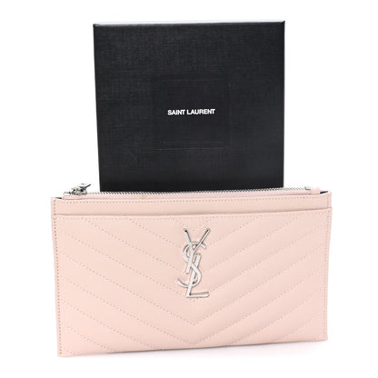 Saint Laurent Grain De Poudre Chevron Monogram Bill Pouch Marble Pink 8 of 8