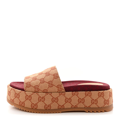 Gucci Canvas GG Monogram Angelina Platform Slide Sandals 37 Beige Ruggine 1 of 11