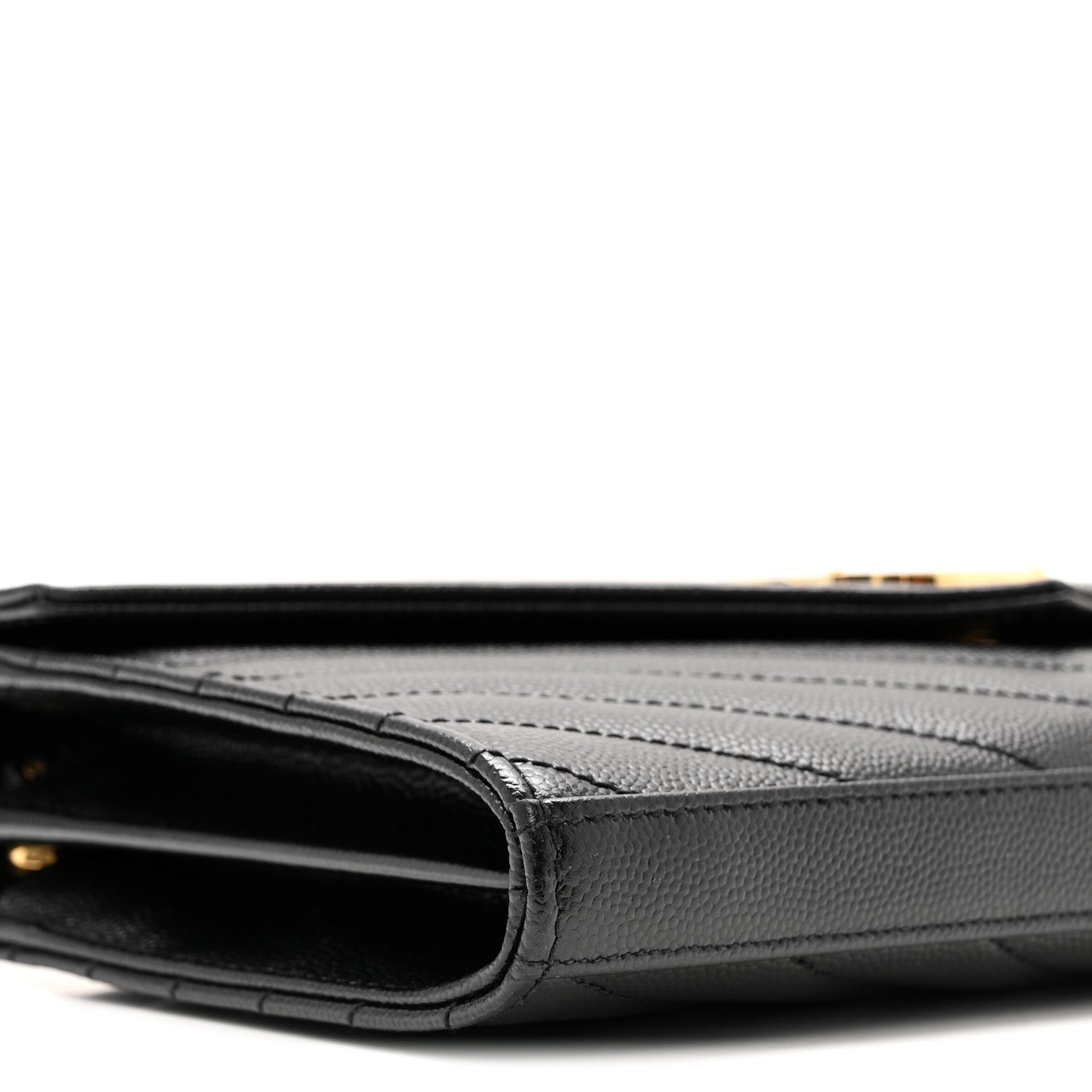 Saint Laurent Grain De Poudre Matelasse Chevron Monogram Chain Wallet Black 9 of 11