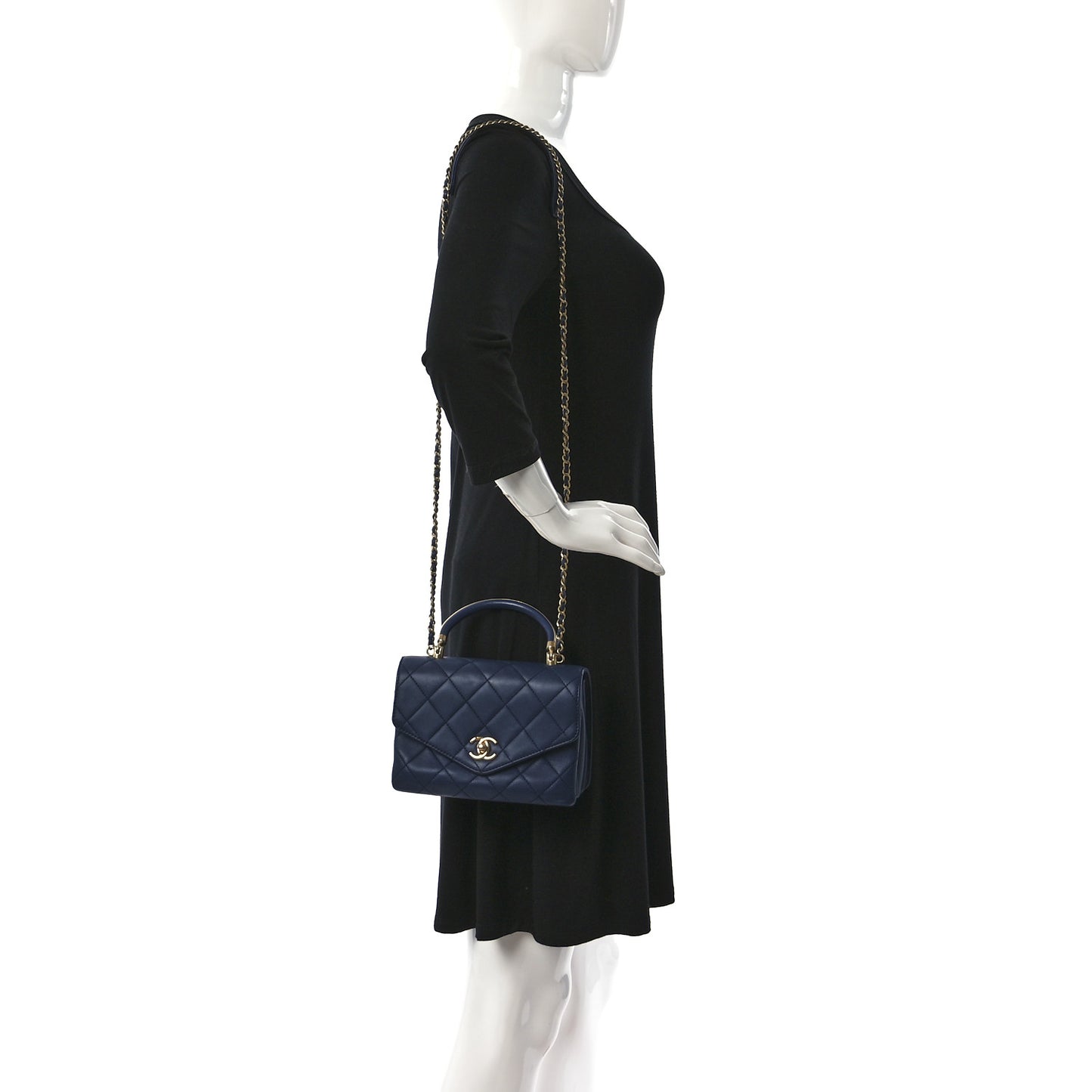 Calfskin Quilted Small Gold Top Handle Flap Blue