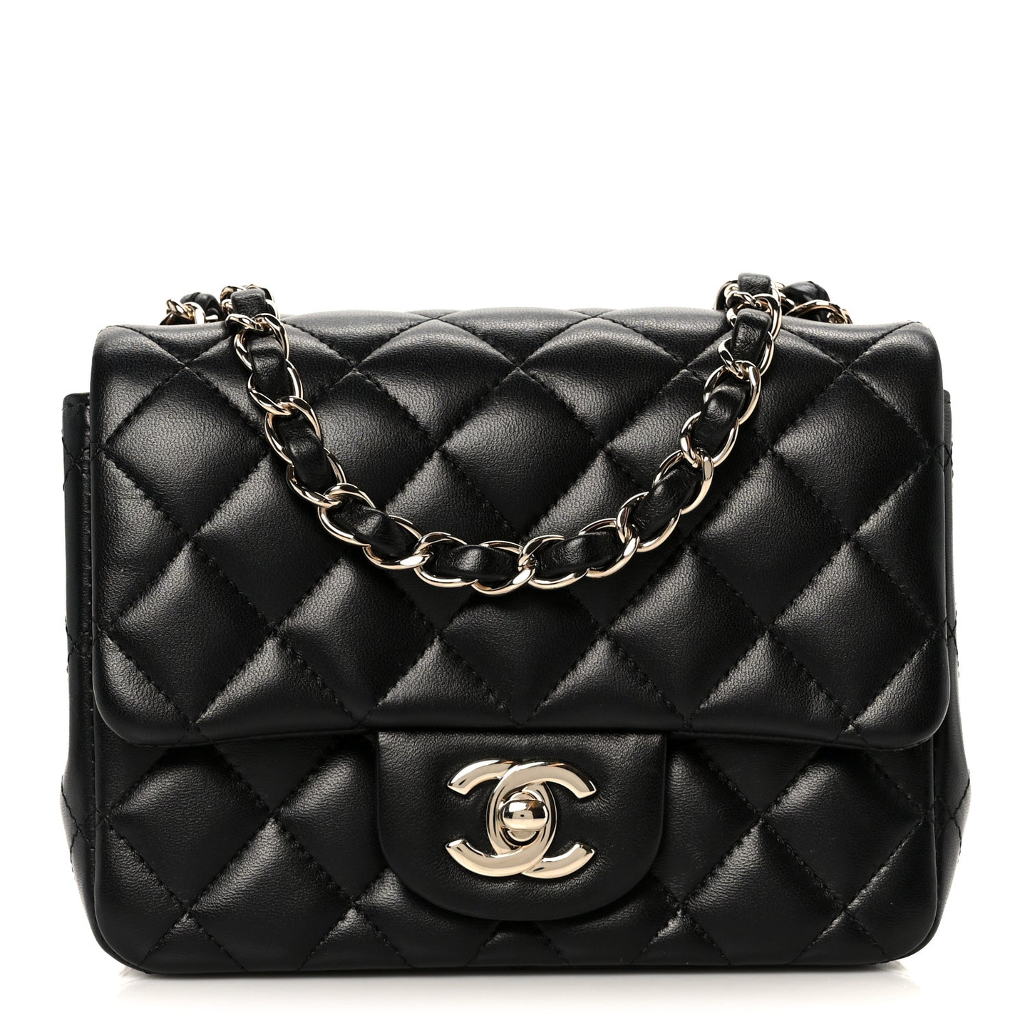 Lambskin Quilted Mini Square Flap Black