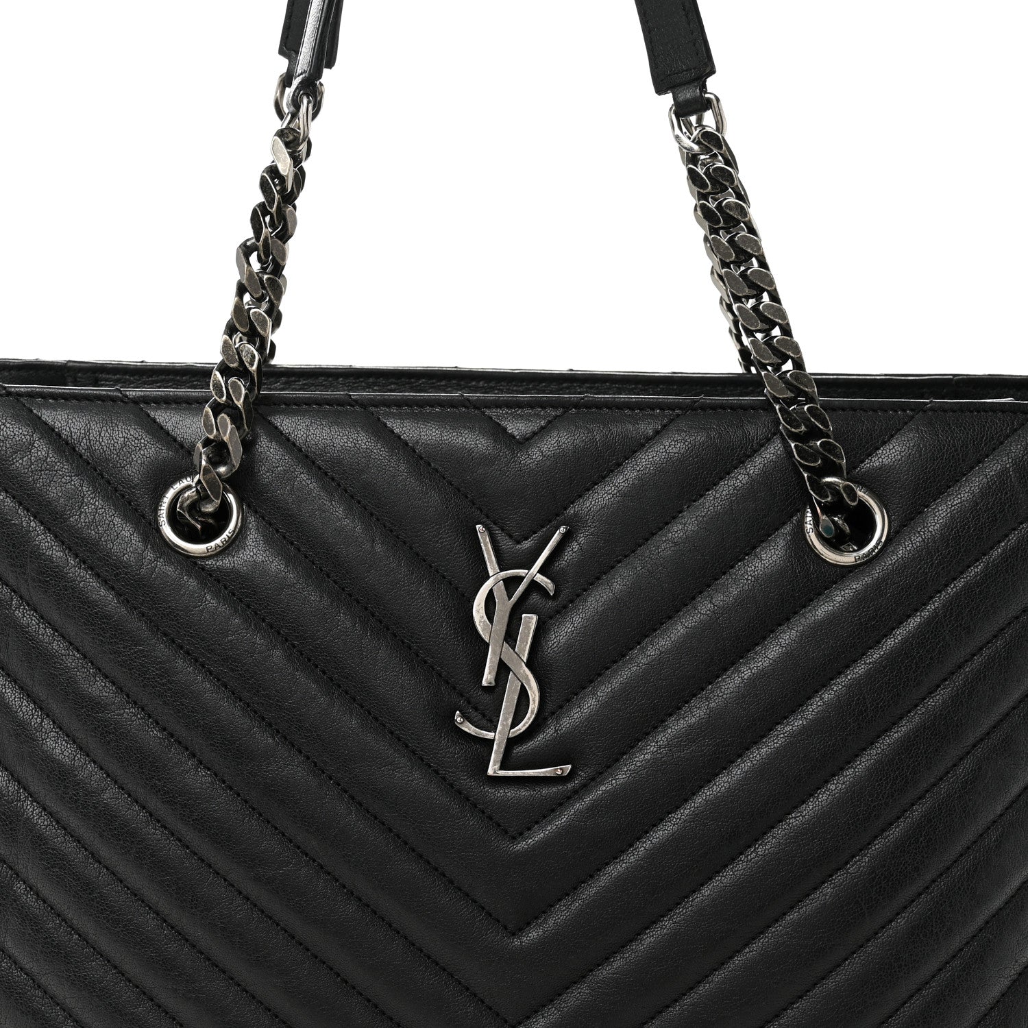 Saint Laurent Sheepskin Matelasse Chevron Large Monogram Shopping Bag Black 7 of 10