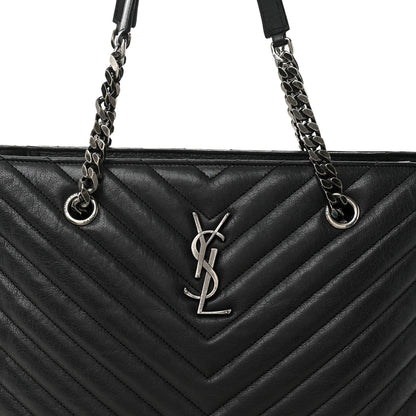 Saint Laurent Sheepskin Matelasse Chevron Large Monogram Shopping Bag Black 7 of 10