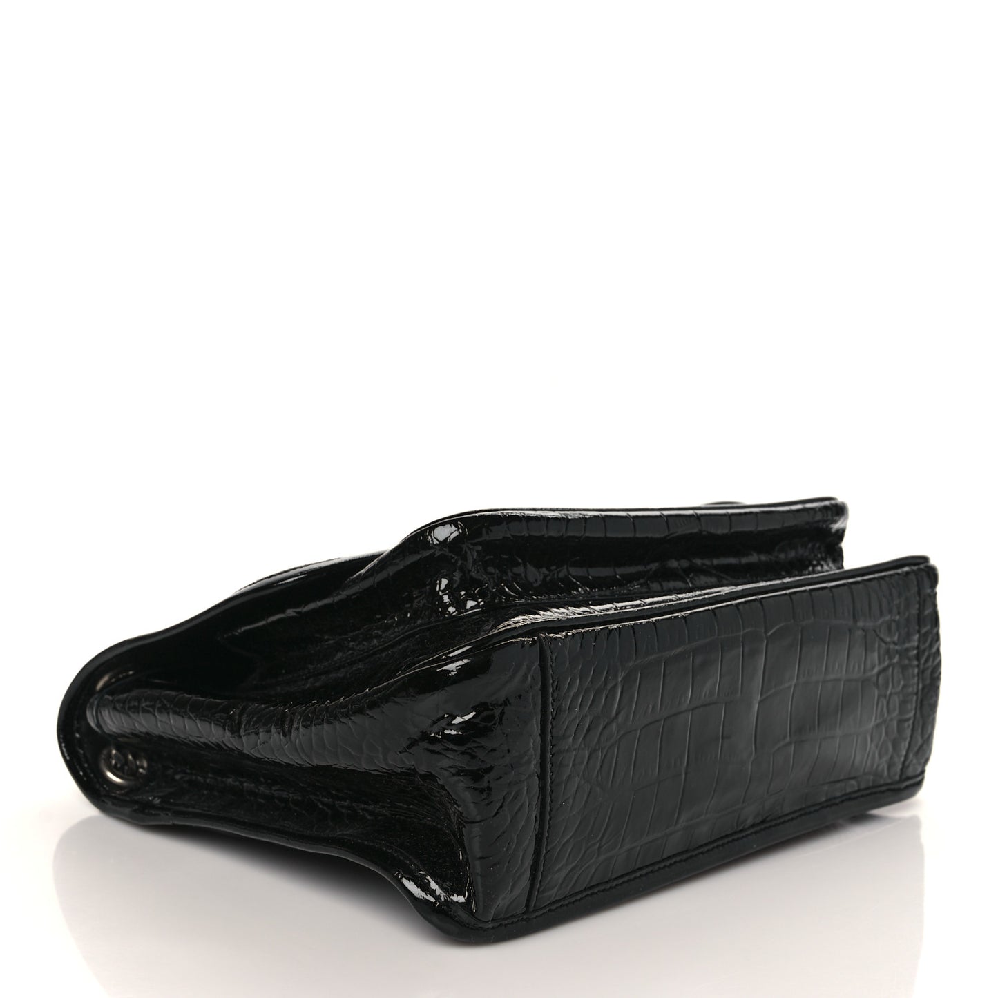 Patent Crocodile Embossed Lambskin Monogram Medium Niki Chain Satchel Black