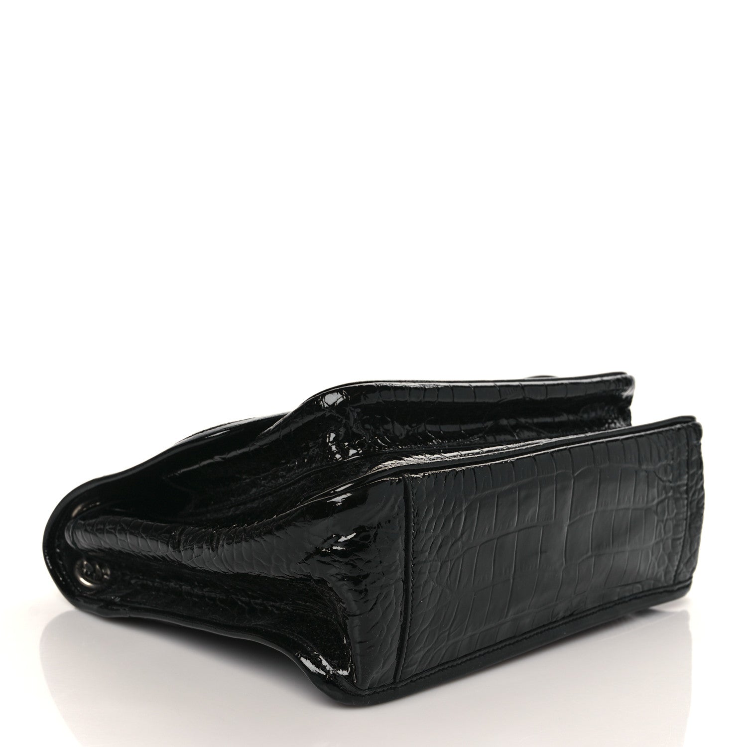 Saint Laurent Patent Crocodile Embossed Lambskin Monogram Medium Niki Chain Satchel Black 4 of 8