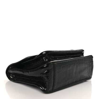 Saint Laurent Patent Crocodile Embossed Lambskin Monogram Medium Niki Chain Satchel Black 4 of 8