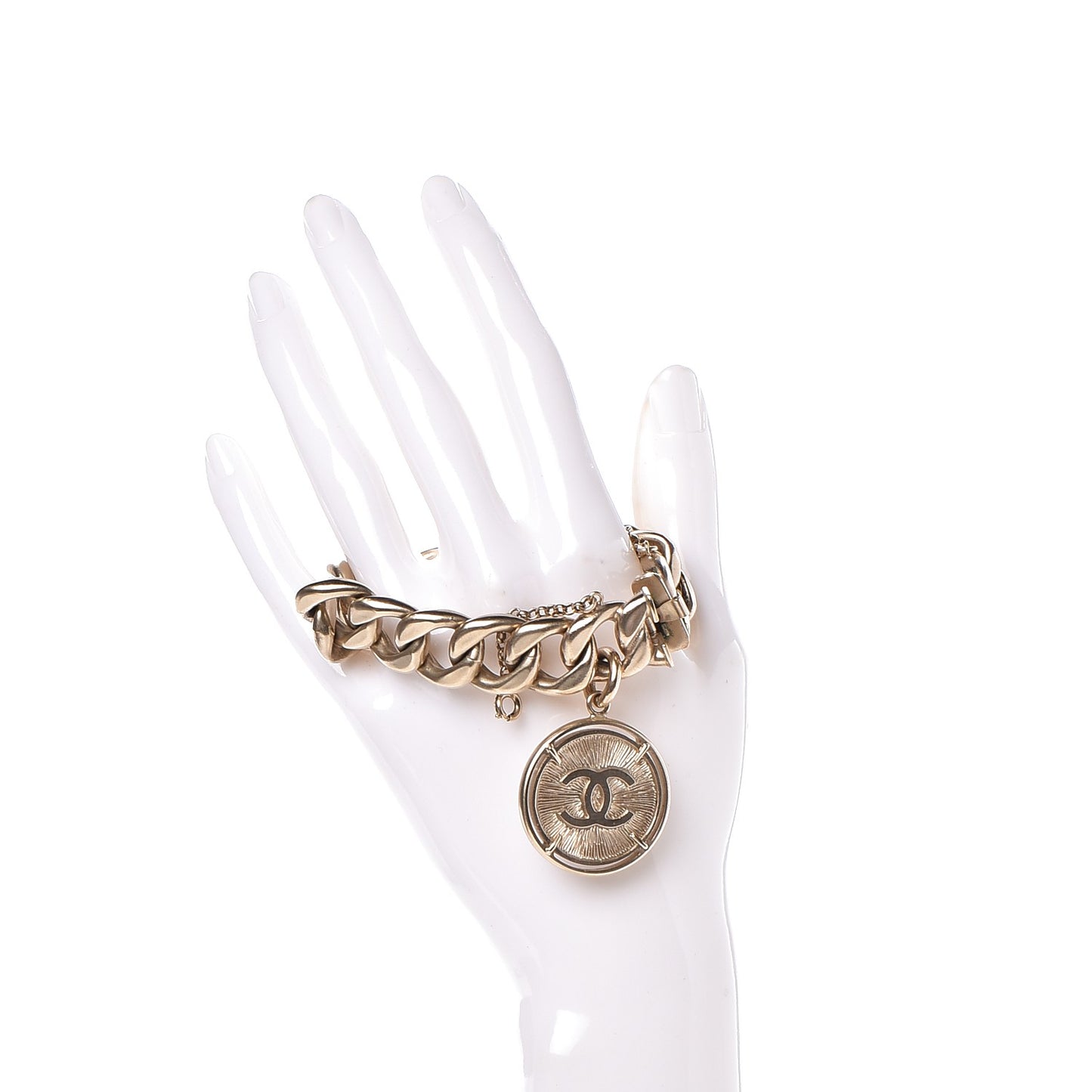Metal Quilted CC Coin Bracelet Gold