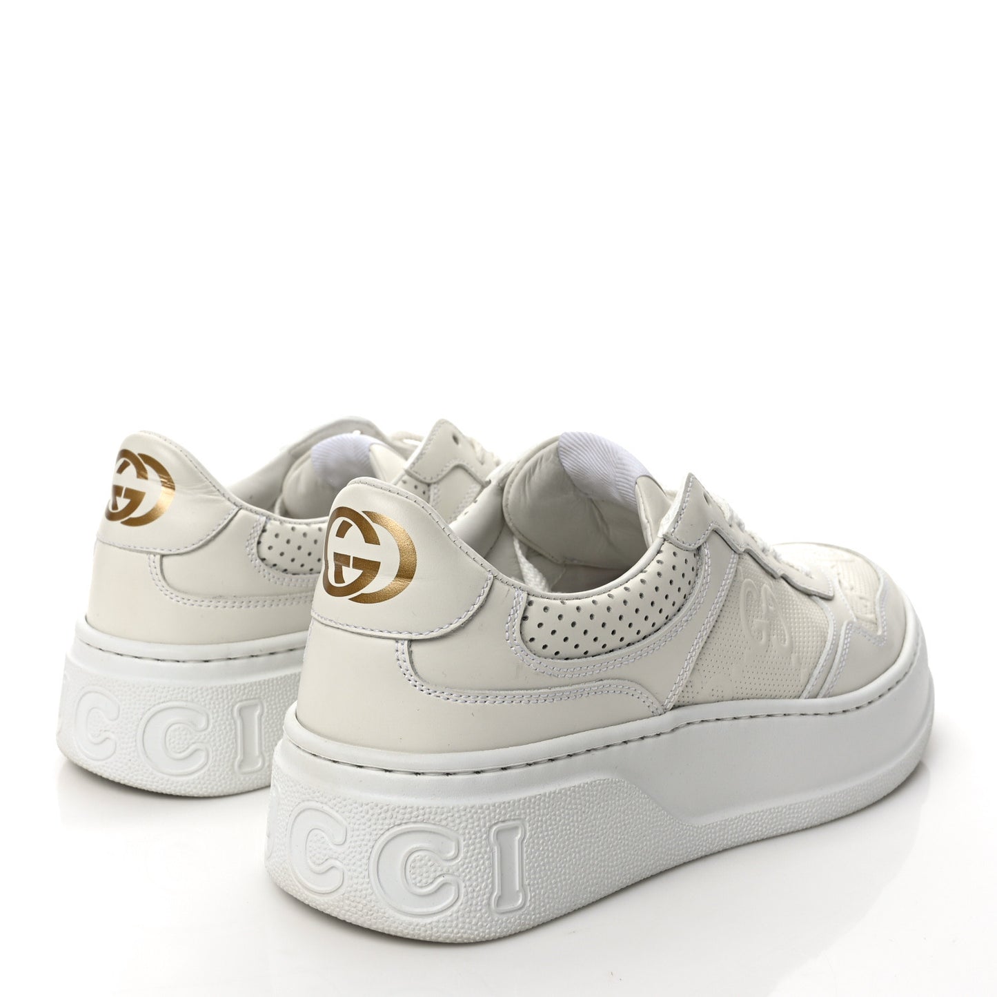 Calfskin GG Tennis Embossed Perforated Womens Platform 55mm Sneakers 39.5 Great White