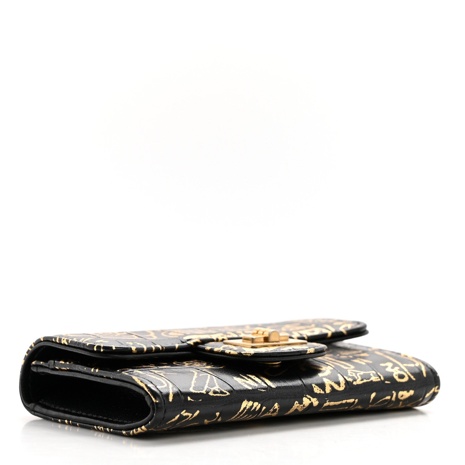 Chanel Calfskin Crocodile Embossed Graffiti 2.55 Cocodile Reissue Flap Card Holder Black Gold 4 of 9