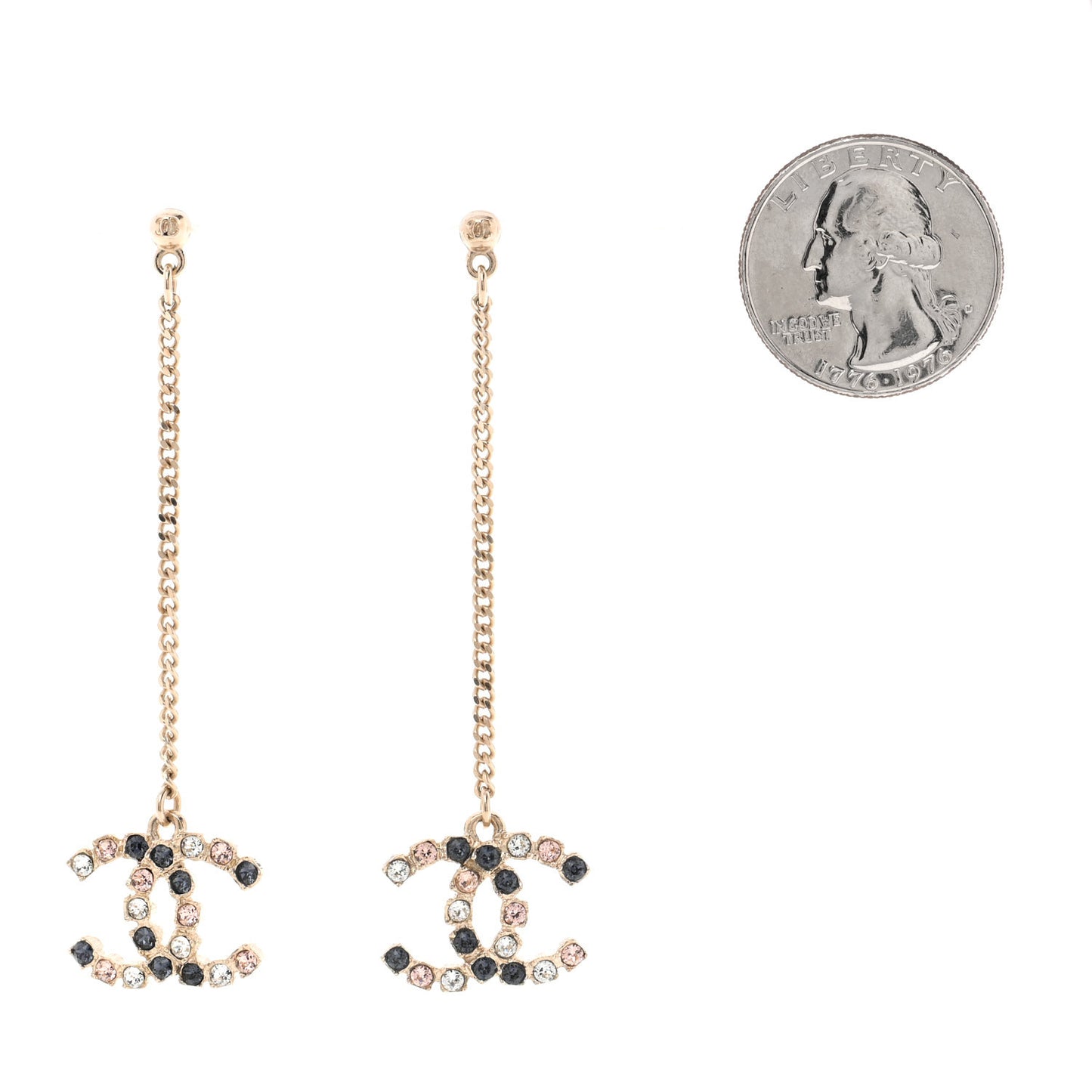 Crystal CC Drop Earrings Pink Grey Gold