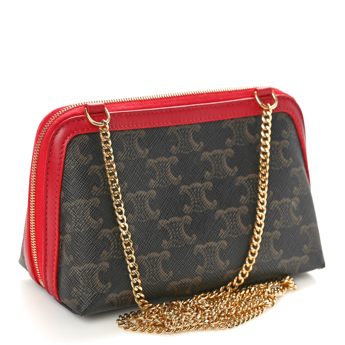 Lambskin Triomphe Canvas Clutch With Chain Red