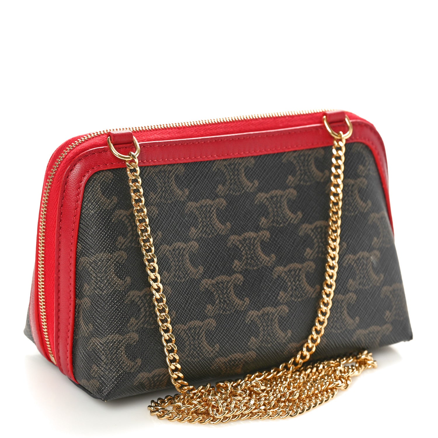 Celine Lambskin Triomphe Canvas Clutch With Chain Red 3 of 10