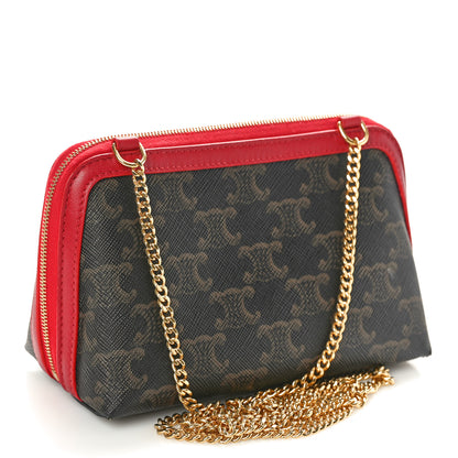 Celine Lambskin Triomphe Canvas Clutch With Chain Red 3 of 10