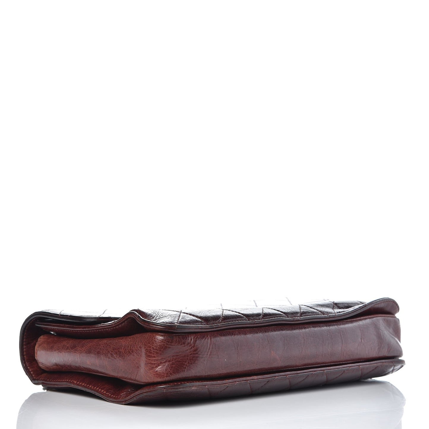 Glazed Calfskin Quilted Large Perfect Edge Flap Bordeaux