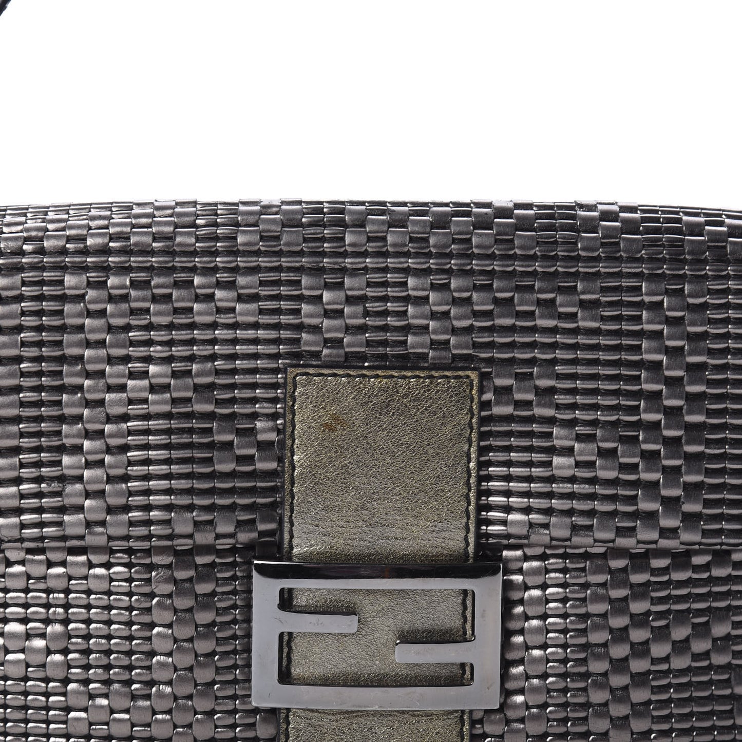 Metallic Lambskin Woven Baguette Light Grey