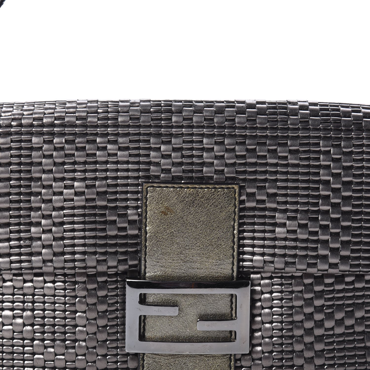 Fendi Metallic Lambskin Woven Baguette Light Grey 12 of 12