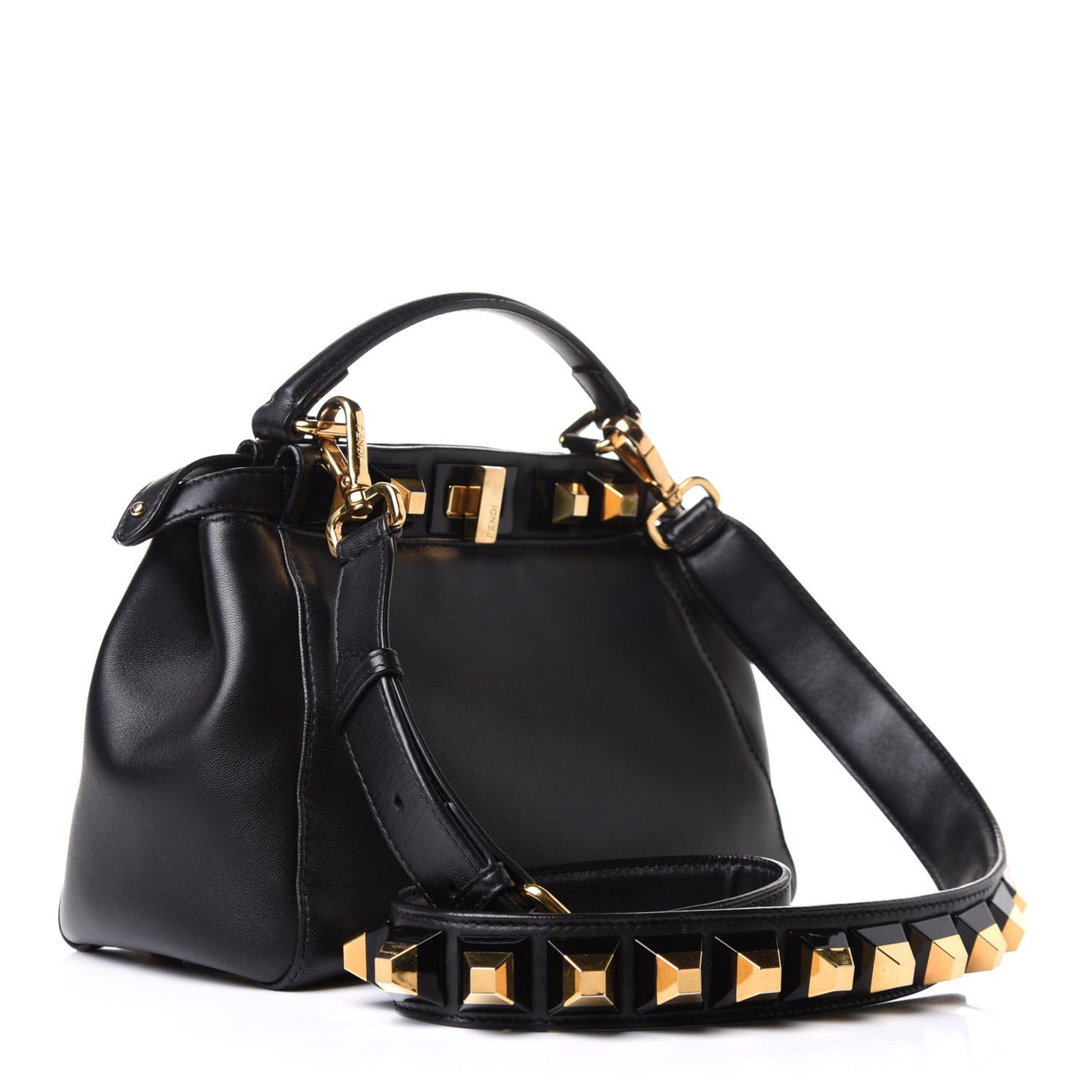 Nappa Studded Mini Peekaboo Iconic Satchel Black