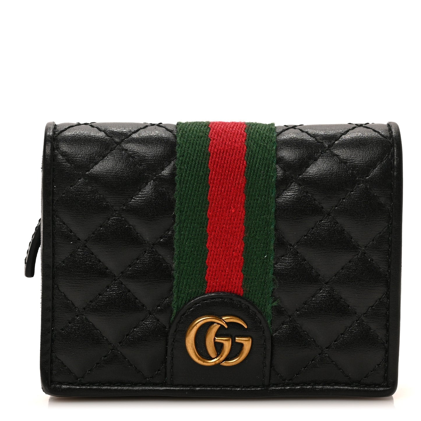 Calfskin Web Trapuntata GG Marmont Card Case Wallet Black