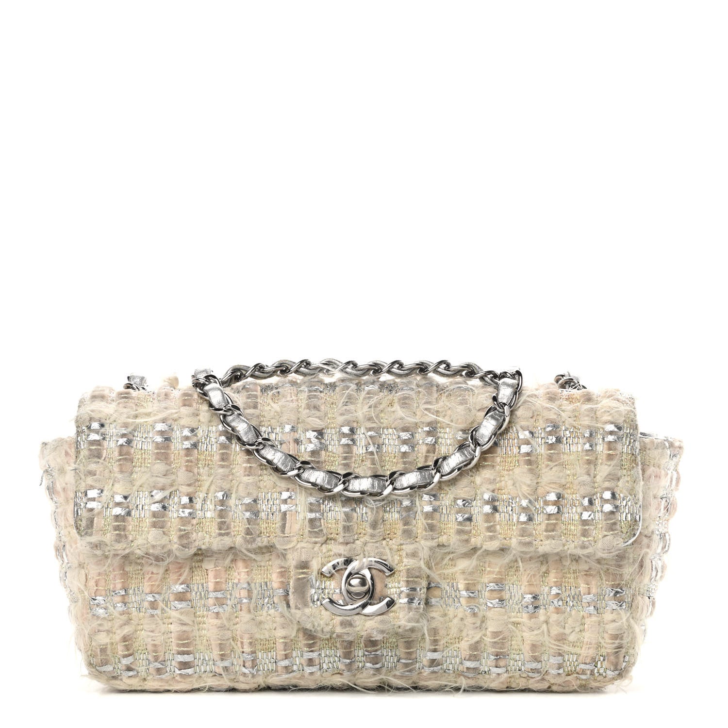 Chanel Tweed Quilted Single Flap Beige 1 of 12