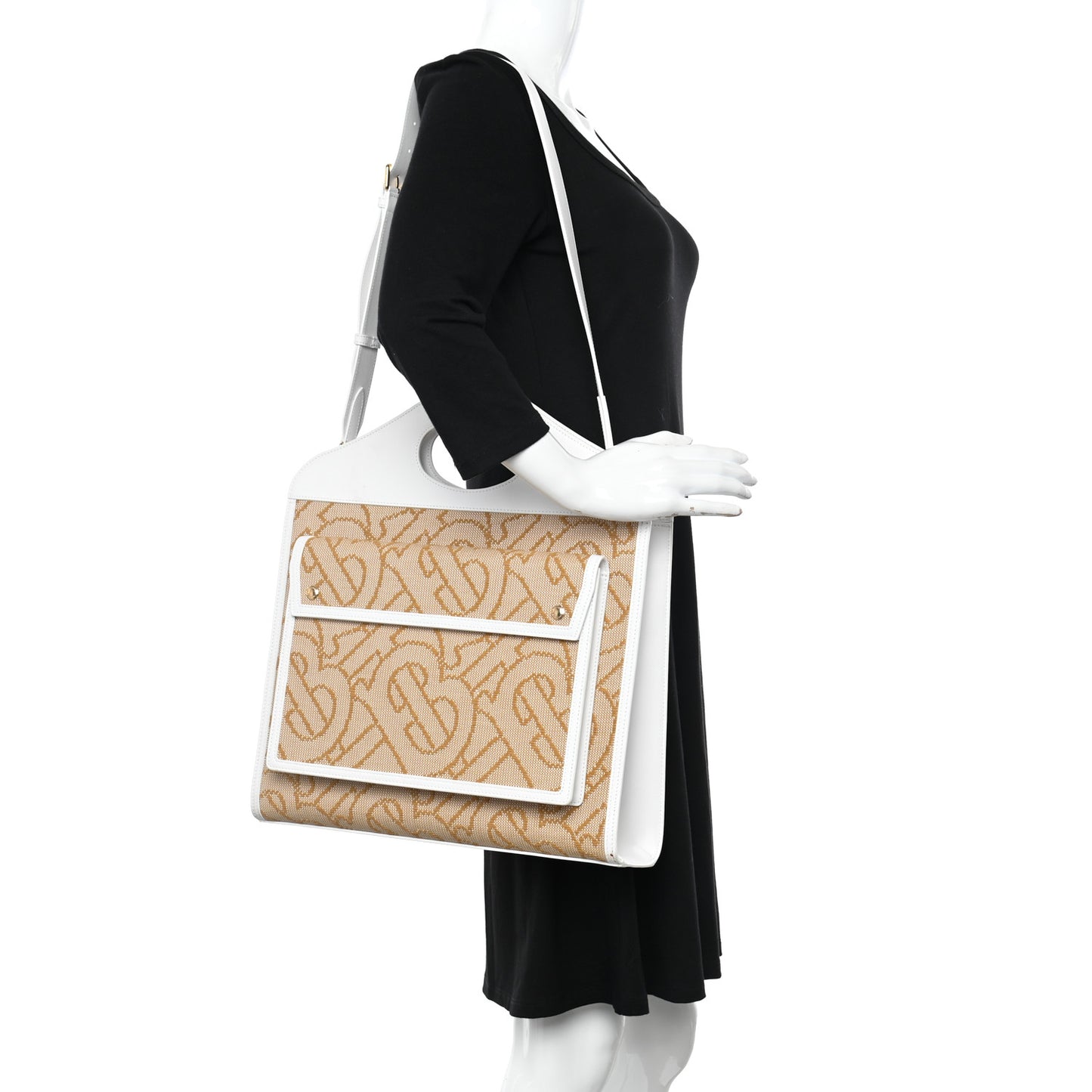 Monogram Canvas Smooth Calfskin Medium Pocket Bag White Beige