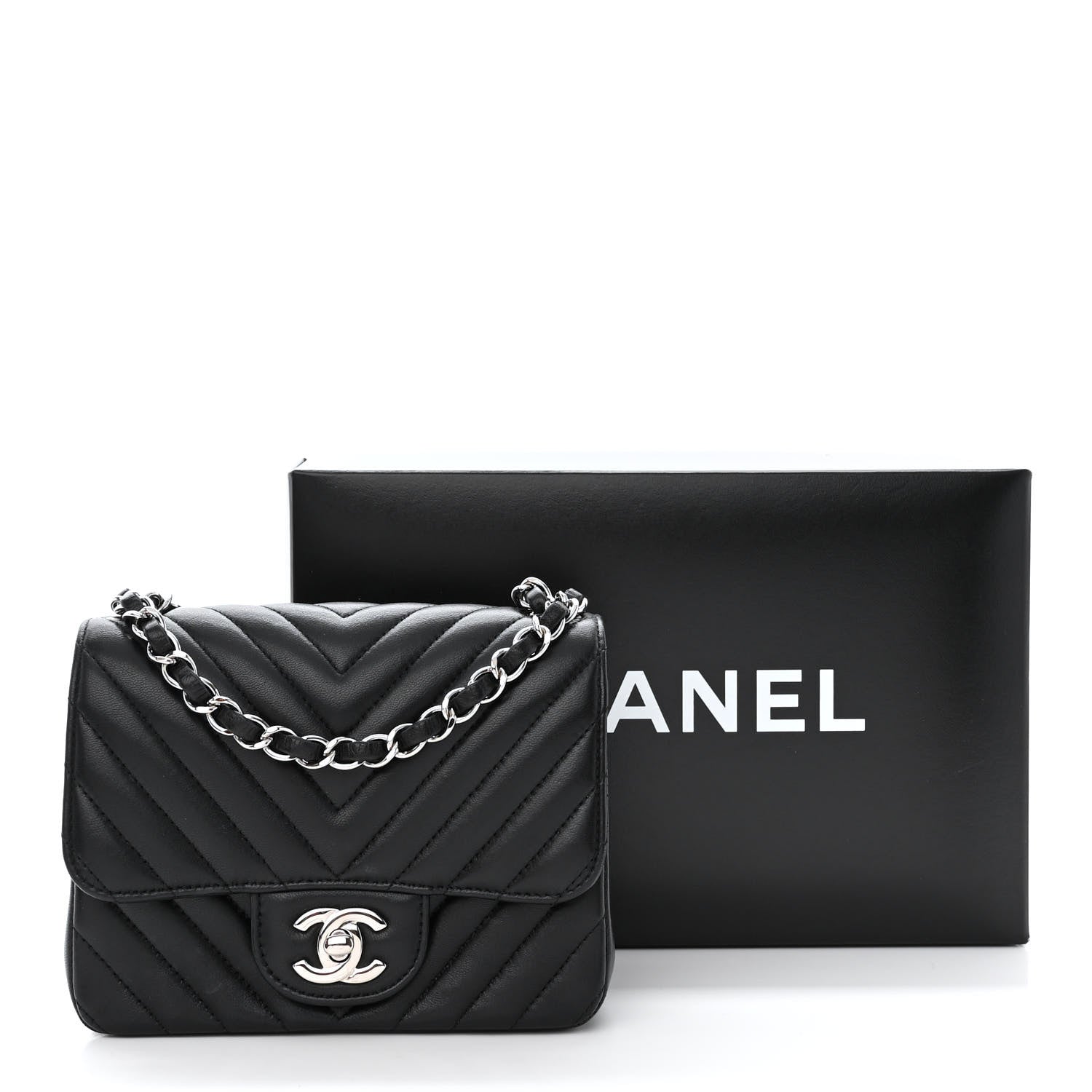 Chanel Lambskin Chevron Quilted Mini Square Flap Black 11 of 11